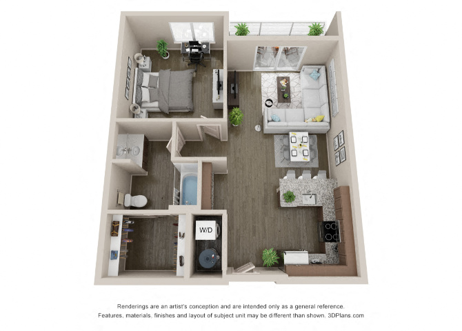 Floor plan for 1 bed, 1 bath, 808 sqft
